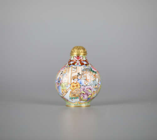 18th,Chinese bronze painted enamel snuff bottle