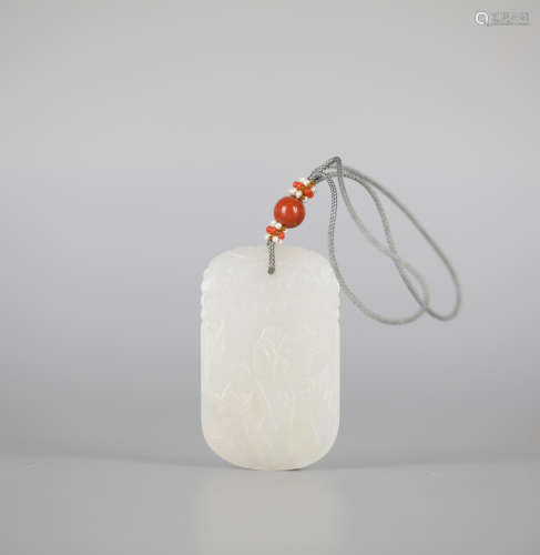 Chinese Hetian White Jade Carving Character Accessories, Qin...