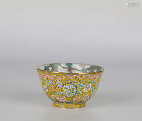 Chinese bronze painted enamel bowl, Qianlong