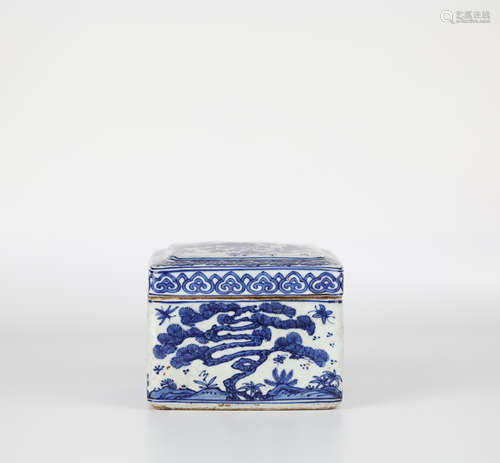 Chinese blue and white porcelain square box, Longqing