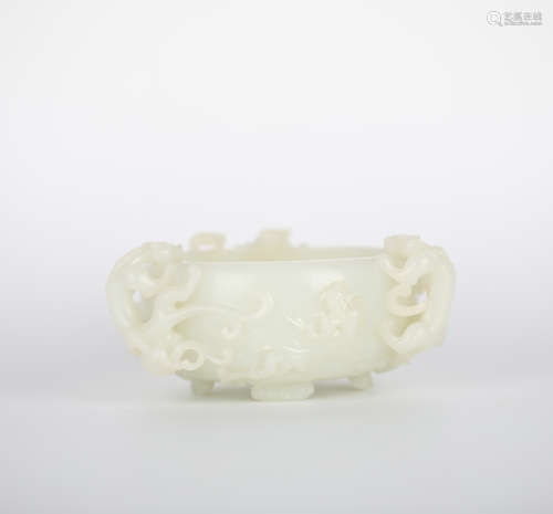 China Hetian White Jade Carving Dragon Pattern Large Pen Was...