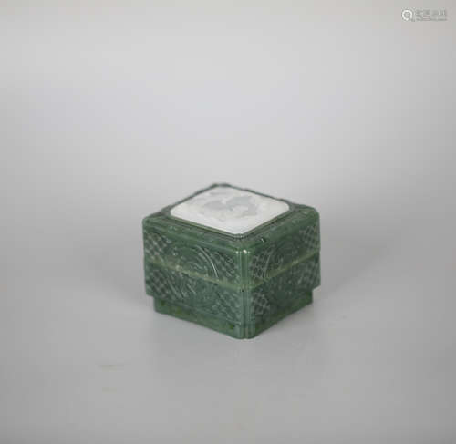 Chinese White Jade and Jasper Square Box，18th