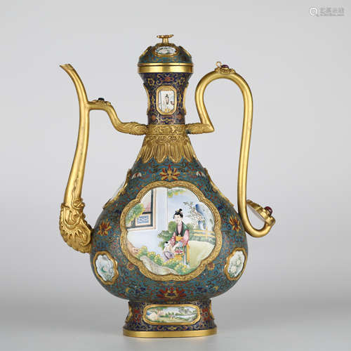 Chinese cloisonne painted enamel Qianlong teapot