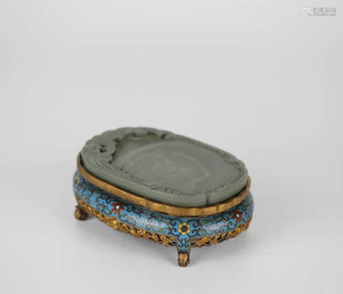 Cloisonne and stone inkstone, Qing