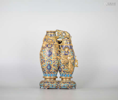 Chinese Cloisonne Double Vase, Qianlong