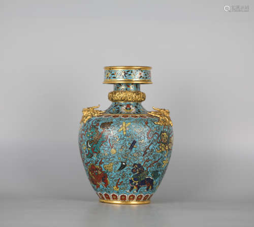 Chinese cloisonné enamel Tibetan grass vase,Ming