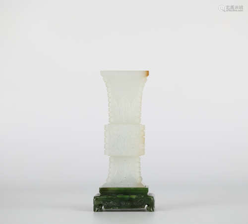 Chinese white jade and Jasper Carved flower bottle, Qing