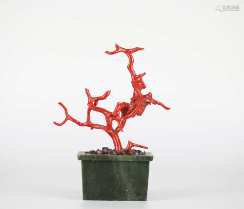 Jasper and coral bonsai，Qing