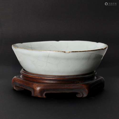 A Chinese Celadon Porcelain Bowl With Wood Stand