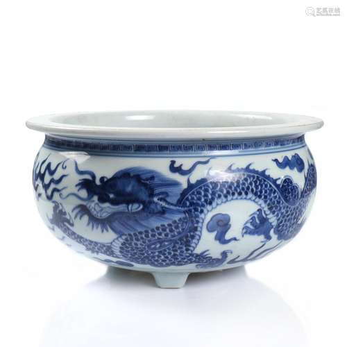 A Chinese Blue And White Glazed Porcelain Censer