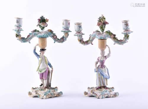 figural pair of candlesticks Meissen 19th century