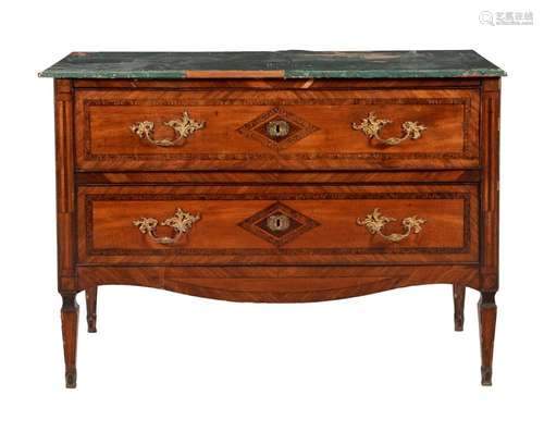 An Italian walnut and marquetry inlaid commode