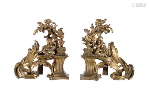 A pair of gilt metal chenets