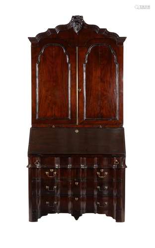 A German mahogany bureau bookcase