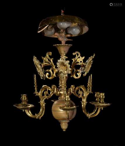 A brass light chandelier