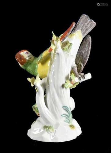 A Meissen model of a parakeet