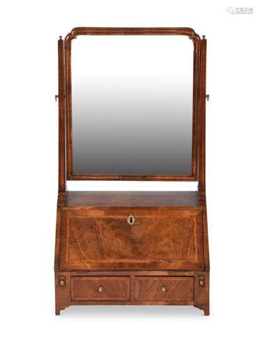 A George II walnut and feather-banded dressing mirror