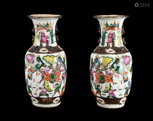 A pair of Chinese Famille Verte vases