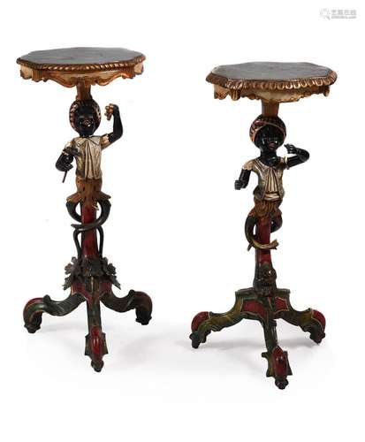 A pair of painted 'blackamoor' side tables in the Ve...