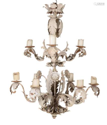 An Italian white painted and pressed metal chandelier