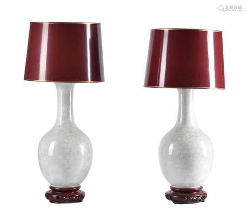 A pair of Chinese bianco sopra bianca lamp bases