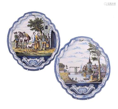 A pair of Dutch Delft (probably Makkum) polychrome quatrefoi...