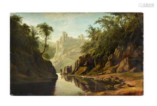 Follower of Patrick Nasmyth, An angler in a wooded river lan...