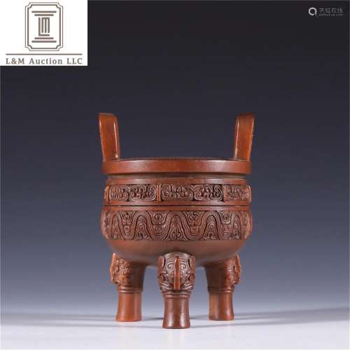 A Chinese Boxwood Beast Patterned Incense Burner
