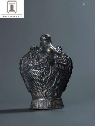 A Chinese Sterling Silver Beast Patterned Snuff Bottle