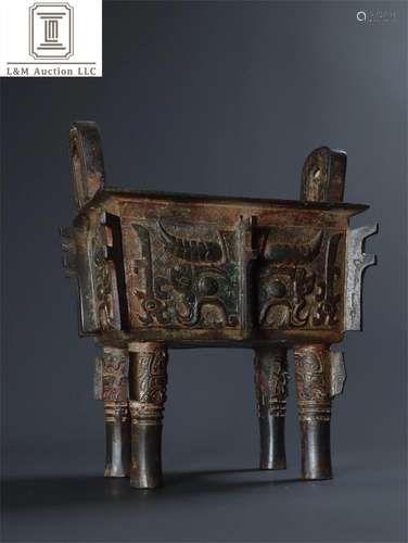 A Chinese Bronze Beast Patterned Incense Burner