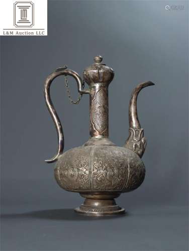A Chinese Sterling Silver Flower Patterned Flagon