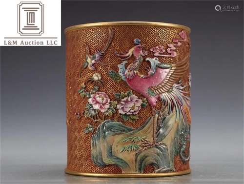 A Chinese Famille Rose Porcelain Brush Pot with