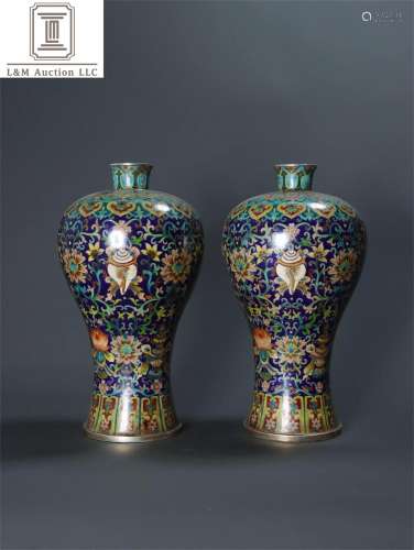 Pair of Cloisonne Flower Patterned Meiping Vases