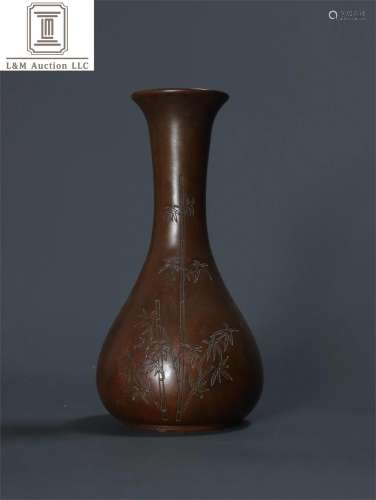 A Chinese Bronze Bamboo Patterned Vase