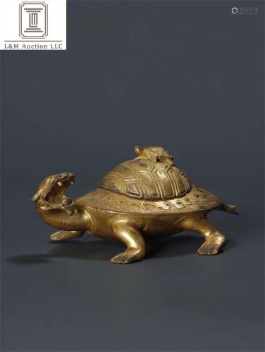 A Chinese Gilt Bronze Tortoise Shaped Brush Washer