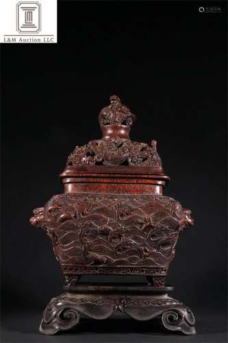 A Chinese Carved Agarwood Dragon Patterned Incense