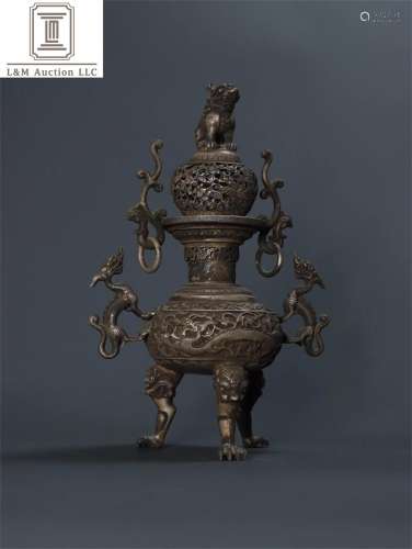 A Chinese Sterling SilverDragon Incense Burner