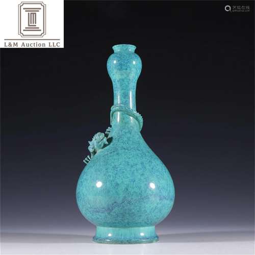 A Chinese Jun Kiln Dragon Patterned Garlic-Mouth Vase