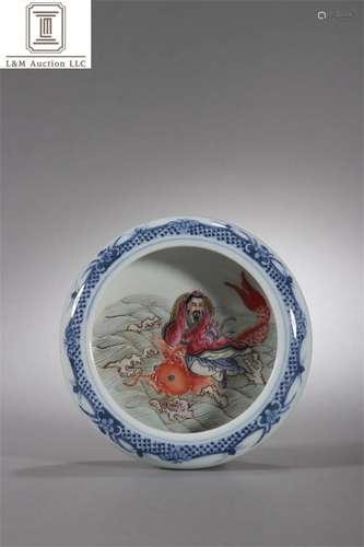 A Chinese Famille Rose Porcelain Figure Brush Washer