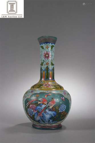 A Chinese Colored Glass Flower & Bird Vase