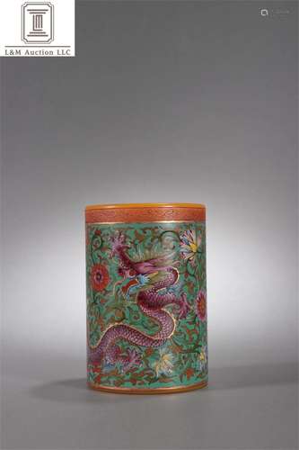 A Chinese Peking Glass Dragon & Phoenix Brush Pot