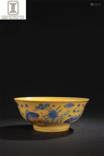 A Chinese Yellow Glazed Blue & White Porcelain Bowl