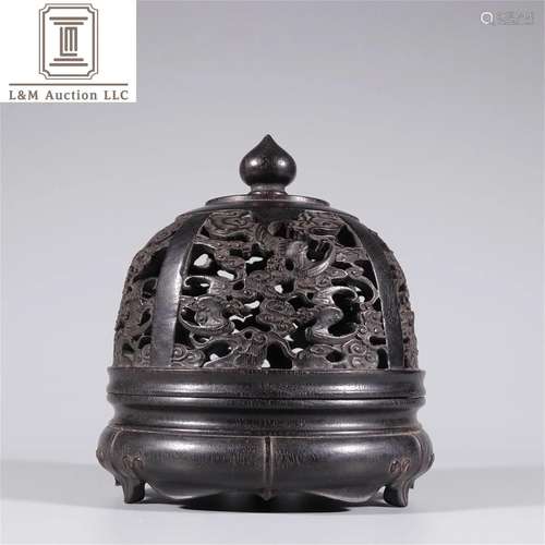 A Chinese Zitan Wood Incense Burner