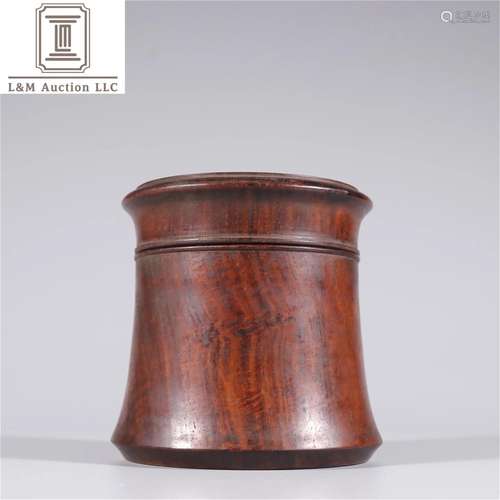 A Chinese Zitan Wood Bat Patterned Lidded Jar