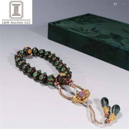 A Chinese Gilt Silver & Agarwood 18 Beads Bracelet