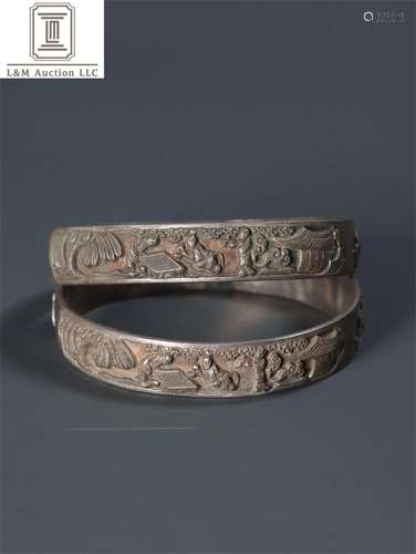 Pair of Sterling Silver Figure Patterned Bracelets