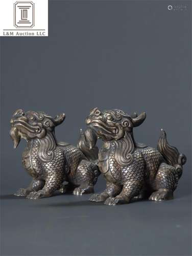 Pair of Sterling Silver Beast Shaped Decorations