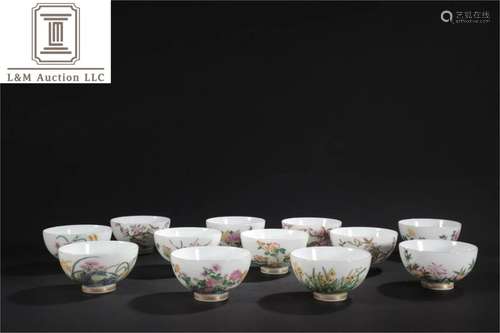 Set of Famille Rose Porcelain Flower Cups