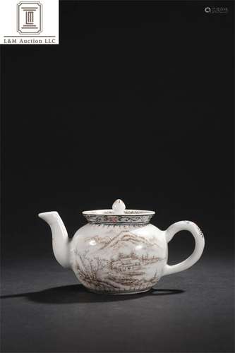 A Chinese Porcelain Teapot with Calligraphy