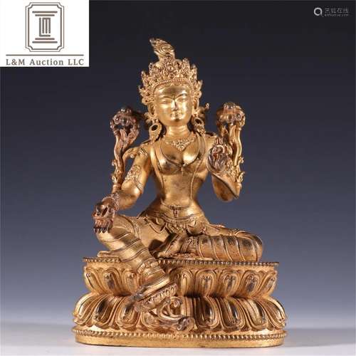 A Chinese Gilt Bronze Tara Buddha Statue